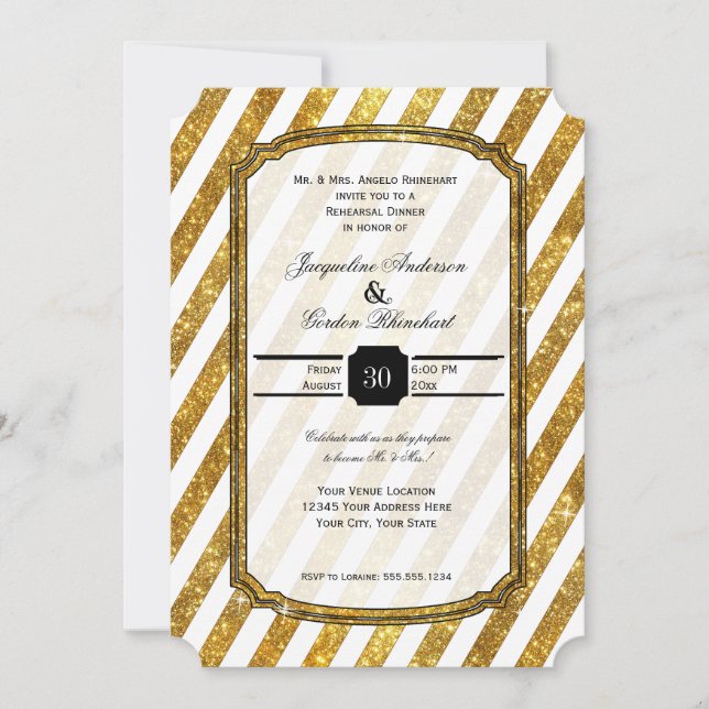 Rehearsal Dinner faux Guld Glitter Biljett Inbjudningar (Framsida)