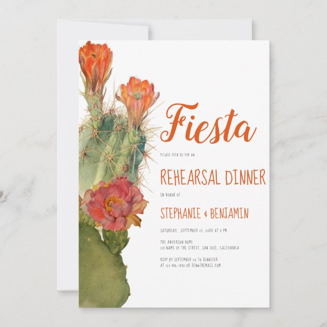 Rehearsal Dinner Fiesta Cactus Blommigt Watercolor Inbjudningar (Framsida)