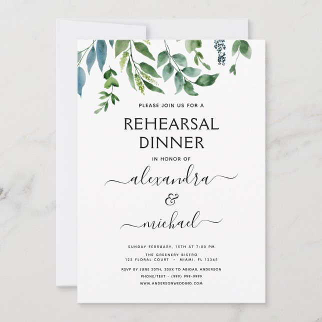 Rehearsal Dinner Foliage Greenery Elegant Inbjudningar (Framsida)