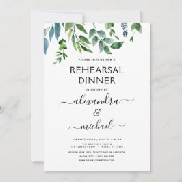 Rehearsal Dinner Foliage Greenery Elegant Inbjudningar