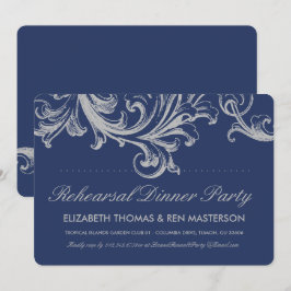 Rehearsal Dinner för antique Blue- och Grått-Blomm Inbjudningar
