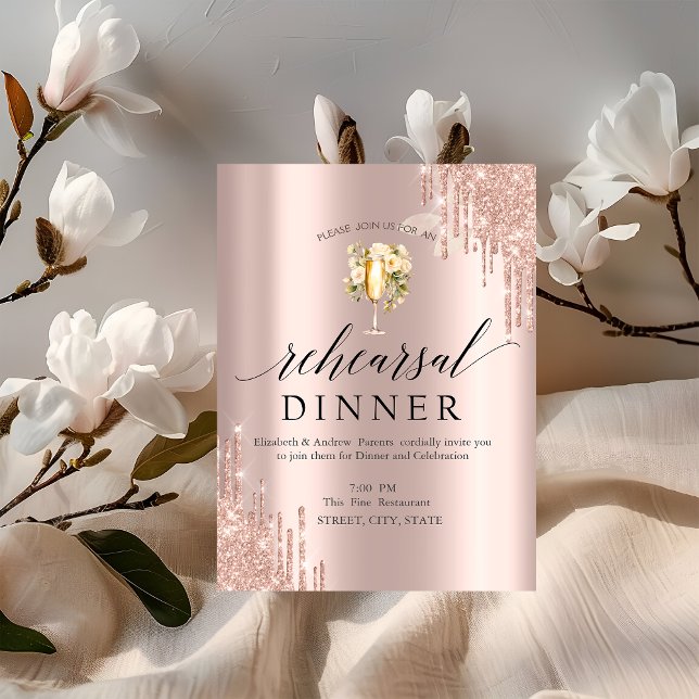 Rehearsal Dinner för glasblommor i glitter, Vin Inbjudningar (Skapare uppladdad)
