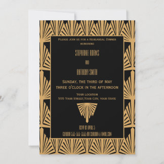 Rehearsal Dinner för Guld och Black Art Deco Mönst Inbjudningar
