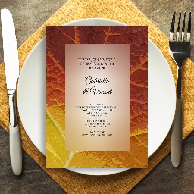 Rehearsal Dinner för hösten Löv Bröllop Inbjudningar (Celebrate the night before your Fall wedding with the Shades of Autumn Leaf Rehearsal Dinner Invite)