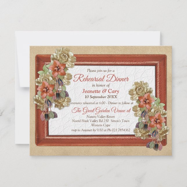 Rehearsal Dinner för läder och syede Struktur Art Inbjudningar (Framsida)