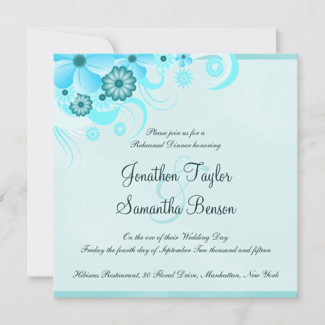 Rehearsal Dinner för lätt Aqua Blue Square Bröllop Inbjudningar (Framsida)
