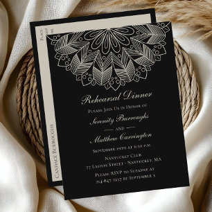 Rehearsal Dinner för Mandala Boho Black Indian Brö Inbjudan Vykort