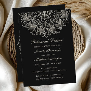Rehearsal Dinner för Mandala Boho Black Indian Brö Inbjudningar