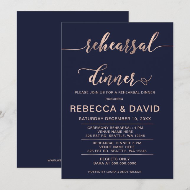 Rehearsal Dinner för marin och Ro Guld Elegant Inbjudningar (Fram/baksida)