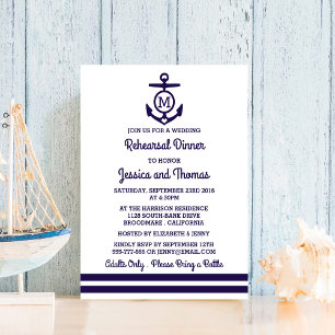 Rehearsal Dinner för Nautical Monogram Anchor Bröl Inbjudningar
