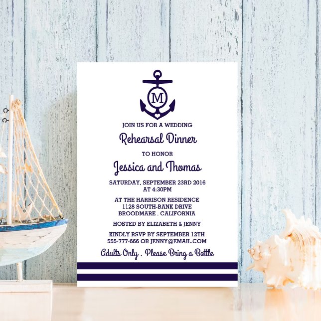Rehearsal Dinner för Nautical Monogram Anchor Bröl Inbjudningar (Skapare uppladdad)
