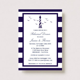 Rehearsal Dinner for Navy & White Rand Lighthouse Inbjudningar