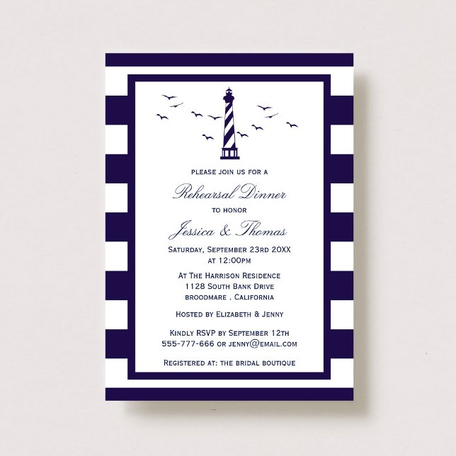 Rehearsal Dinner for Navy & White Rand Lighthouse Inbjudningar (Skapare uppladdad)