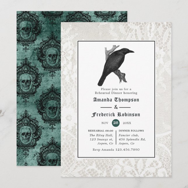 Rehearsal Dinner för Skull och Snöre gotiic Bröllo Inbjudningar (Fram/baksida)
