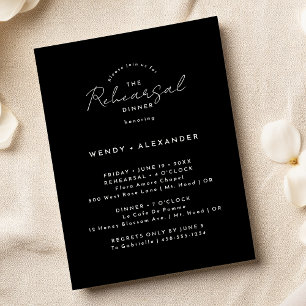 Rehearsal Dinner för svart, modernt skript Bröllop Inbjudningar