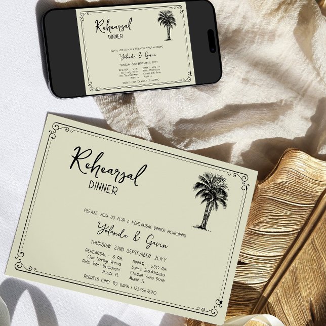 Rehearsal Dinner för vintage vid Träd vid Bröllop Inbjudningar (Classic Wedding Rehearsal Dinner Invitation - from my Vintage Palm Wedding Collection)