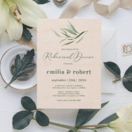 Rehearsal Dinner Grönt Foliage Beige Papper Inbjudningar