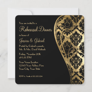 Rehearsal Dinner, Guld Löv Se Damask Rulla Inbjudningar