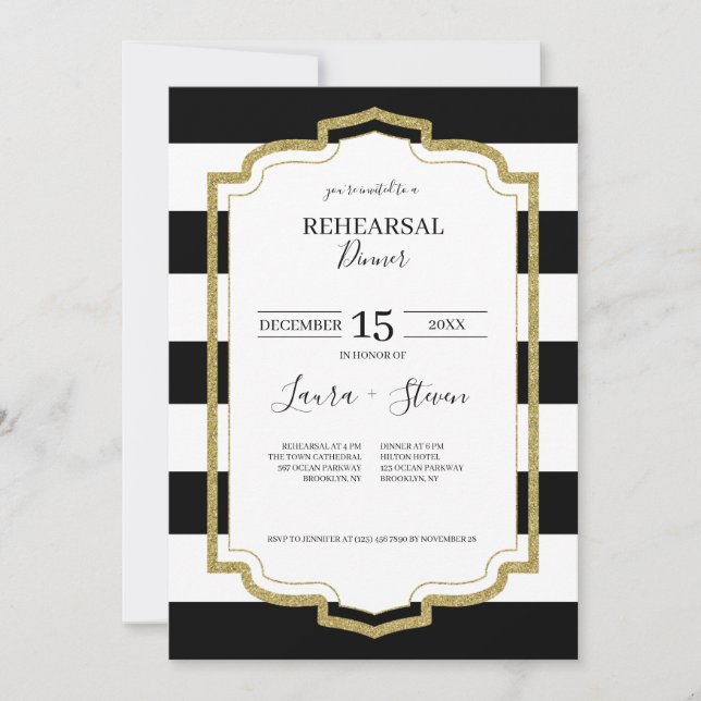 Rehearsal Dinner guld Ram och Black Rand Inbjudningar (Framsida)