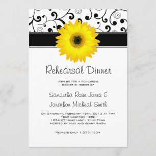 Rehearsal Dinner Gult Gerbera Daisy Black Rulla Inbjudningar