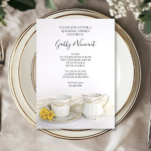 Rehearsal Dinner Gult Tea Kopp Daisy Bröllop Inbjudningar