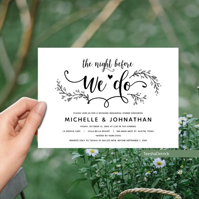 Rehearsal Dinner i Rustic Botanical Bröllop Inbjudningar (The Night Before We Do, Wedding Rehearsal Dinner Invites in Eucalyptus Illustration Rustic themed)
