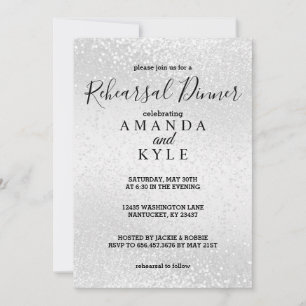 Rehearsal Dinner in a White Glitter Inbjudningar