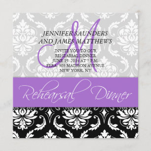 Rehearsal Dinner Inbjudan Damask Monogram Lavender
