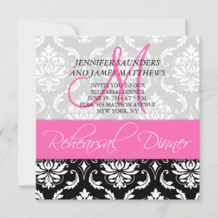 Rehearsal Dinner Inbjudan Damask Monogram Shock ro