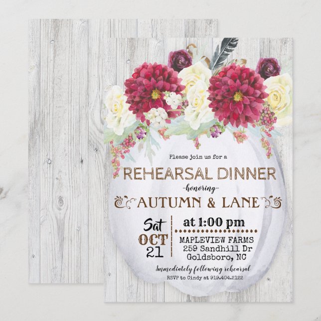Rehearsal Dinner Inbjudan till Rustic Fall Autumn (Fram/baksida)