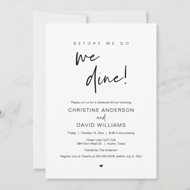 Rehearsal Dinner, innan vi gör det, vi Dine Inbjudningar (Framsida)