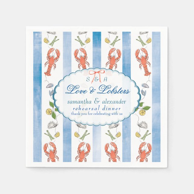 Rehearsal Dinner kärlek & Lobster Coquette Bröllop Pappersservett (Framsidan)