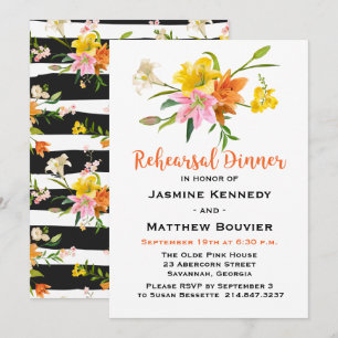 Rehearsal Dinner Lily Flowers Orange Black Rand Inbjudningar