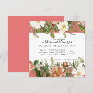 Rehearsal Dinner Living Coral w Ivory Ro Blommigt Inbjudningar