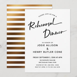 Rehearsal Dinner Modern Calligraphy, Guld Rand Inbjudningar