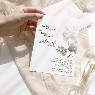 Rehearsal Dinner Modern Greenery White Bröllop Inbjudningar