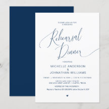 Rehearsal Dinner, Modern Navy Blue Inbjudan till b