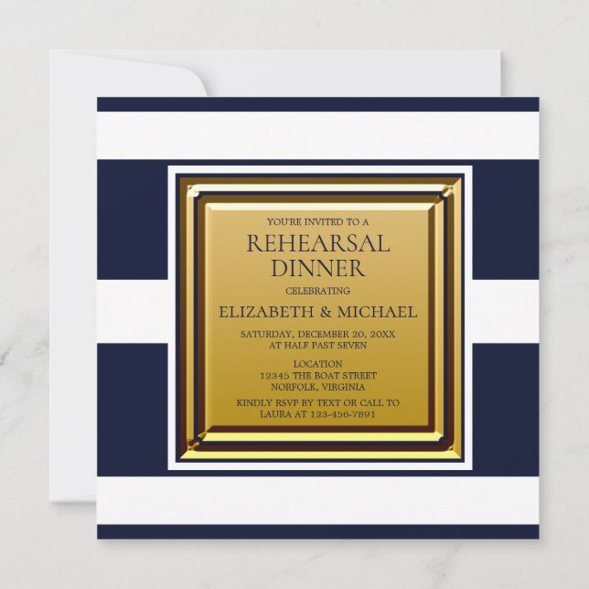 Rehearsal Dinner Nautisk Blue White Rand Anchor Inbjudningar (Baksida)