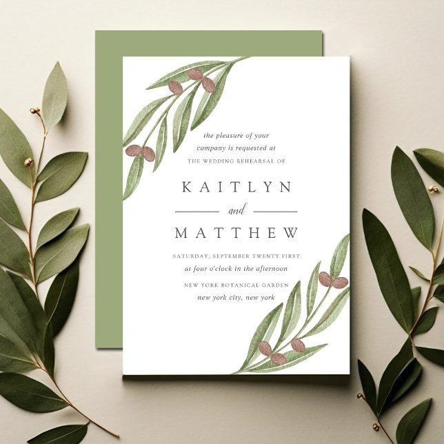 Rehearsal Dinner Olive Gren Bröllop Inbjudningar (Skapare uppladdad)
