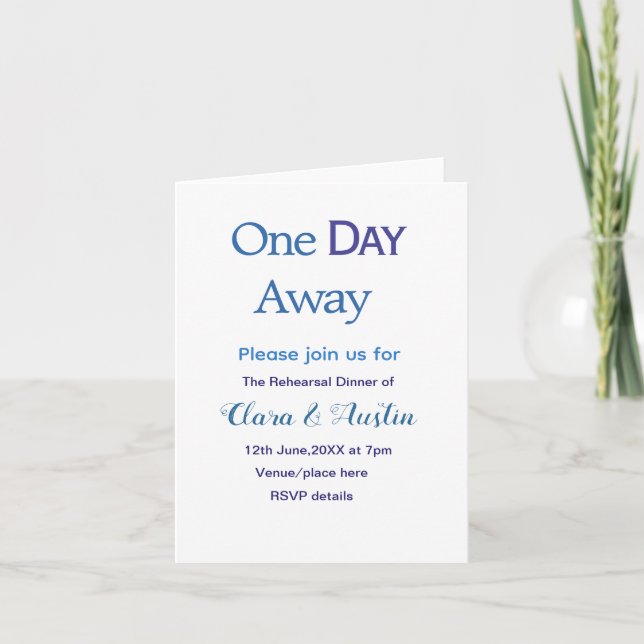 Rehearsal dinner One day away night before name da Inbjudan (Framsida)