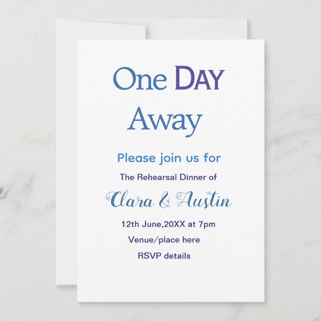 Rehearsal dinner One day away night before name da Inbjudningar (Framsida)