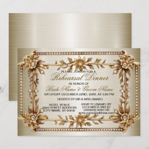 Rehearsal Dinner Party Golden Ornate Dimond Inbjudningar