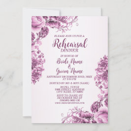 Rehearsal Dinner Party Rosa Flowers Ram Elegant Inbjudningar