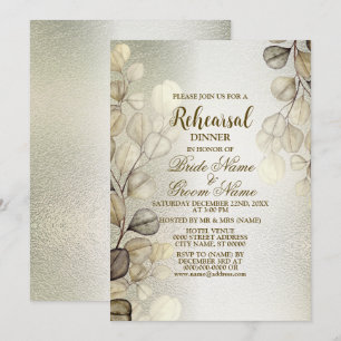 Rehearsal Dinner Party Watercolor Guld Eucalyptus Inbjudningar