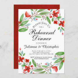 Rehearsal Dinner, röd vattenfärg, Blommigt Inbjudningar