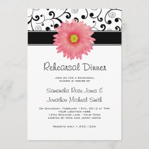 Rehearsal Dinner Rosa Gerbera Daisy Black Rulla Inbjudningar