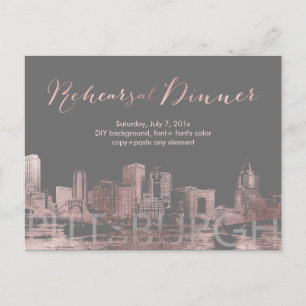 Rehearsal Dinner Rosa Guld Pittsburgh Skyline Meddelande Vykort