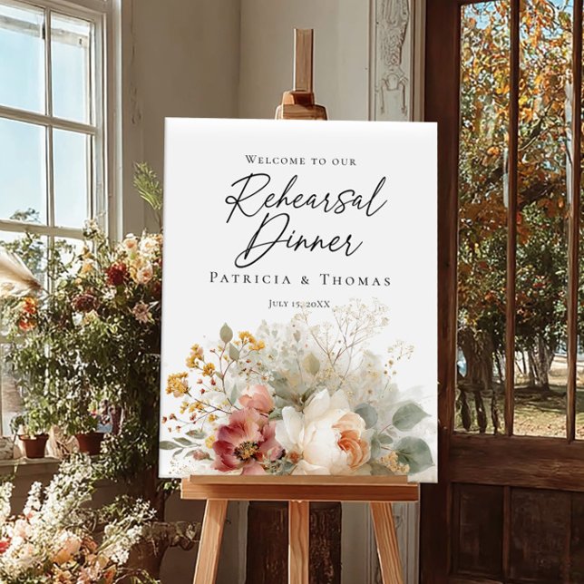 Rehearsal Dinner roseses and greenery Welcome Poster (Skapare uppladdad)