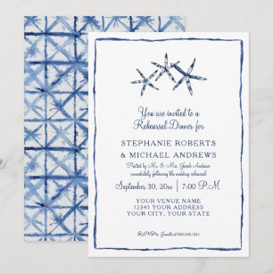 Rehearsal Dinner Shibori Indigo Starfish Sea Beach Inbjudningar