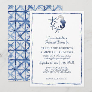 Rehearsal Dinner Shibori Seahorse Starfish Beach Inbjudningar